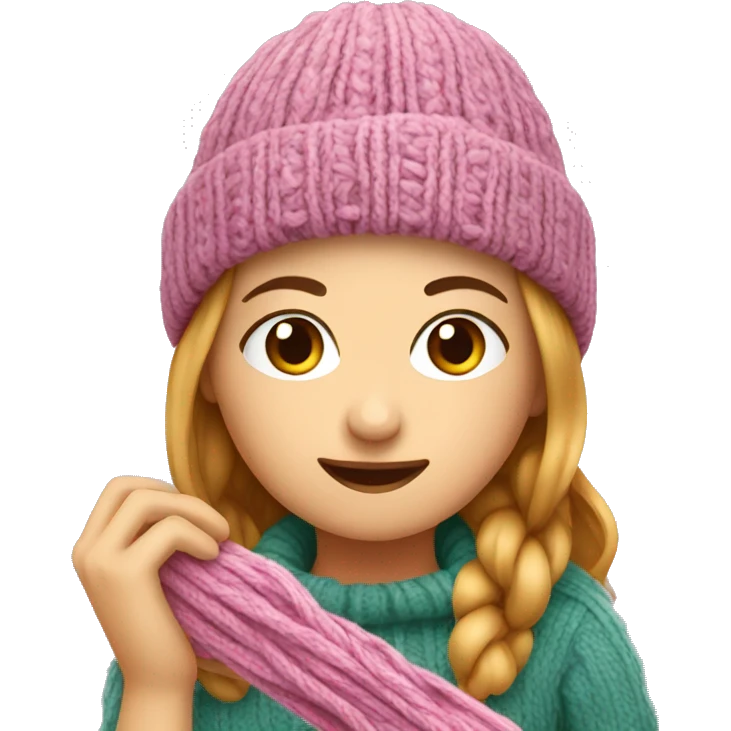 Girl knitting a beanie emoji