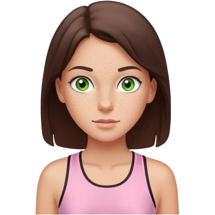a white brunette girl with green eyes and freckles going for a run in a light pink outft emoji