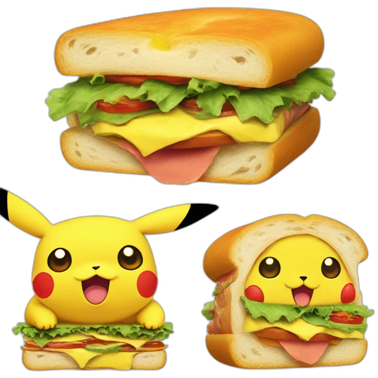 Pikachu qui mange un sandwich avec la tête de son Goku emoji
