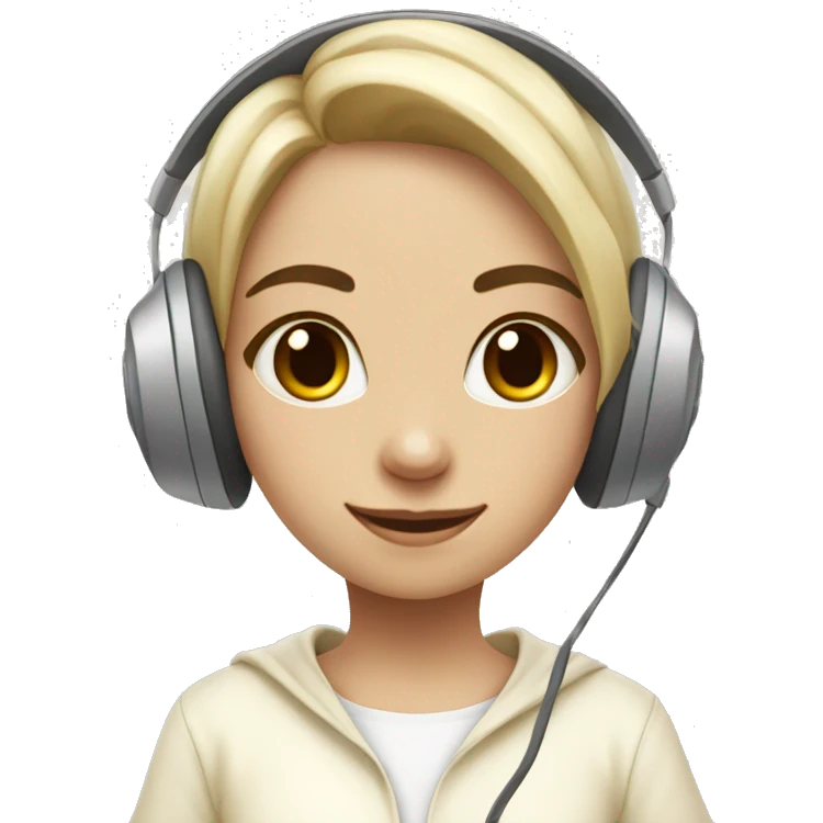 Girl in cream pyjamas gaming with headset on emoji