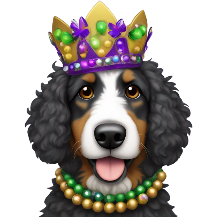 Bernedoodle dressed for Mardi Gras emoji