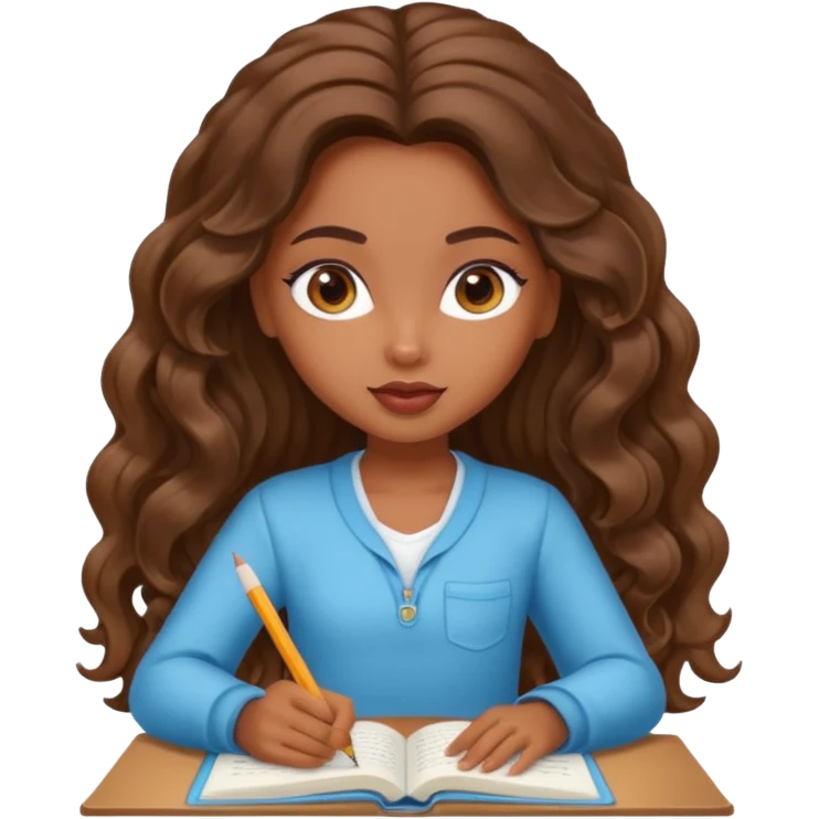 a pretty bratz brown girl with long wavy hair studying emoji