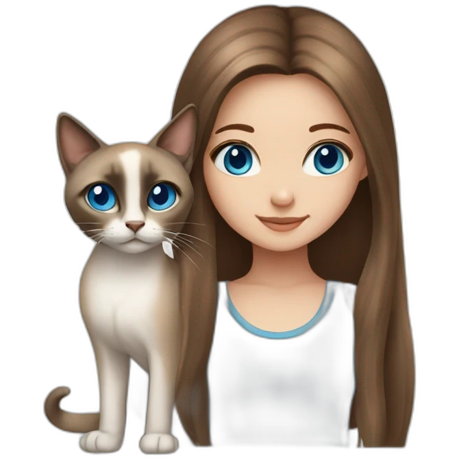Blue-eyed girl with brown long hair with siamese cat emoji