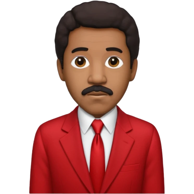 Richard Pryor with dark brown hair, red suit jacket, black suit shirt with red tie emoji