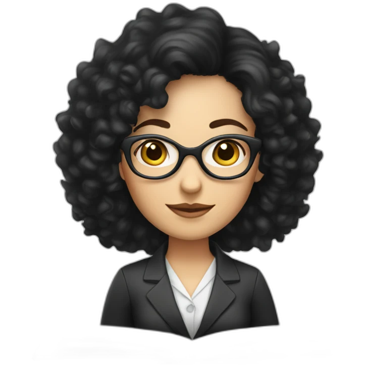 caucasian information desk Woman with black curly hair and white streaks and glasses emoji