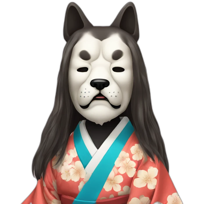 wearing-noh-doggy-mask-longhair-massive-guy-japanese-kimono emoji