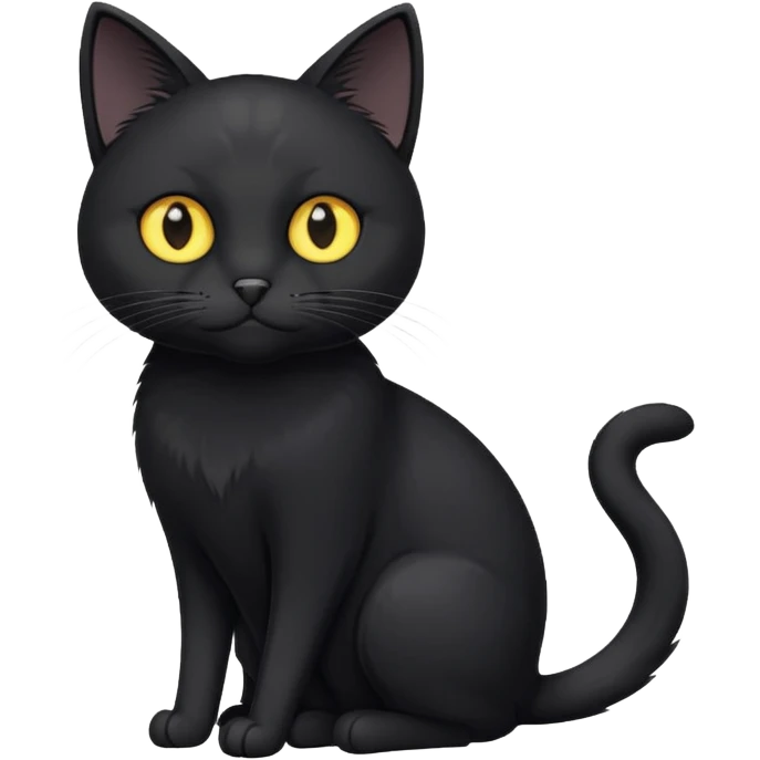 create an image of a black cat with yellow eyes and a white spot on the chest the cat is sitting looking forward in illustration style emoji