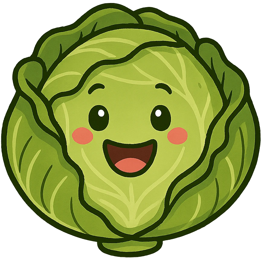 A cartoonish cabbage with a happy face. emoji
