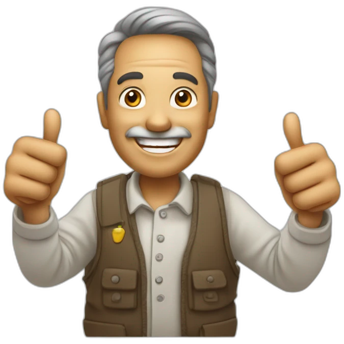 draw a man 50 years old who is smiling and holding png his thumb up, the smiley face implies agreement or affirmation emoji