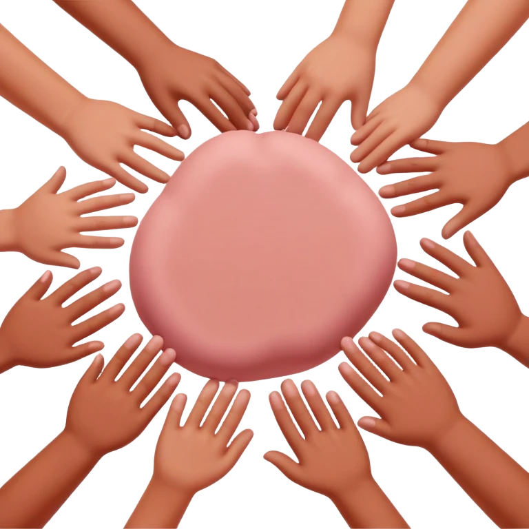 multiple hands working together to form a simple pink clay blob shape, collaborative pottery beginners emoji