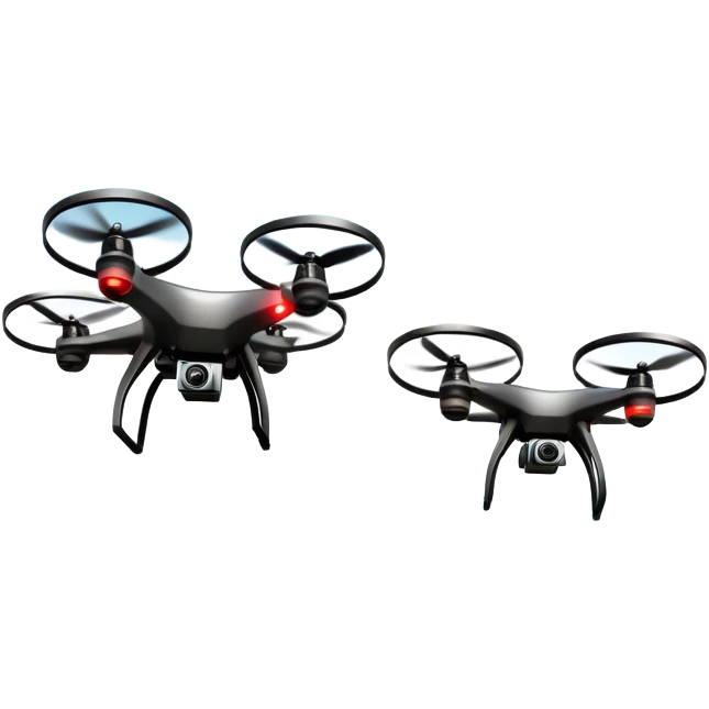 An icon showing a racing quadcopter drone in the foreground, flying at high speed through a course filled with obstacles and checkpoints. Other drones zoom in the background over a dynamic landscape. Transparent background highlights the thrill and precision of drone racing. emoji
