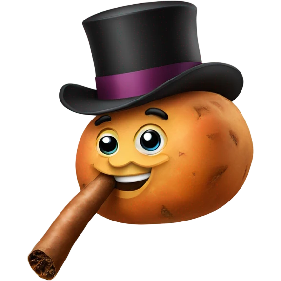 Sweet potato smoking cigar with top hat emoji
