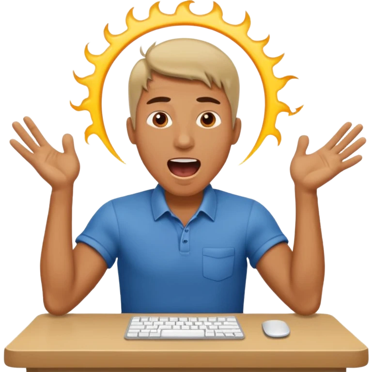 man sitting at a table, shouting, working, energetic emoji