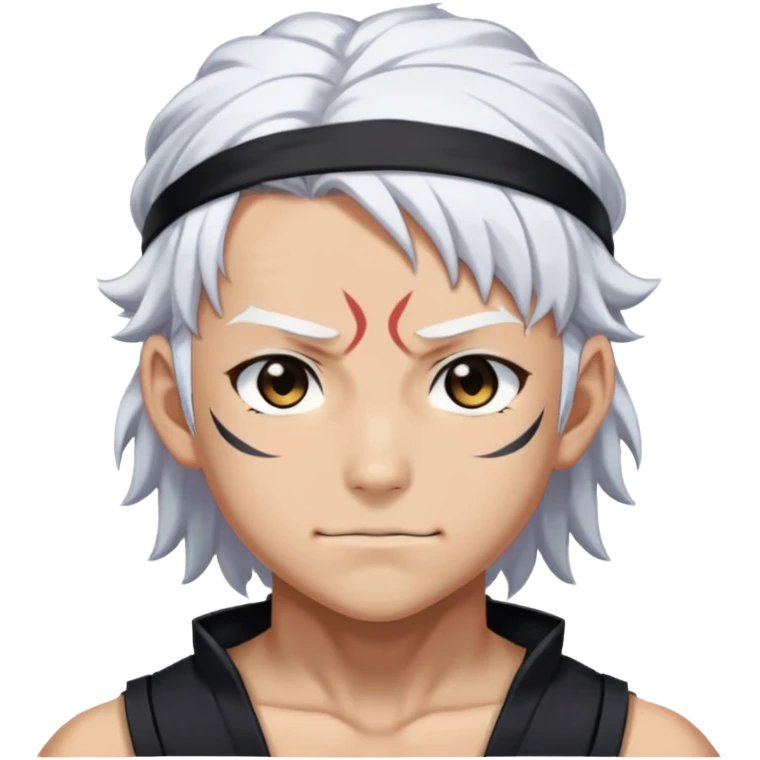 Tengen Uzui with a smirk, Sound Hashira from Demon Slayer, white hair, headband, muscular emoji