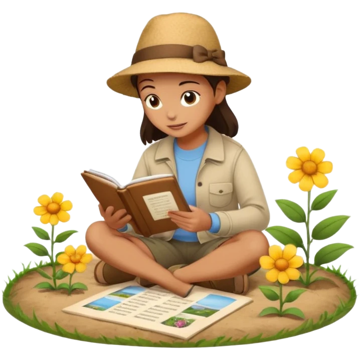 someone who's walking on a path and the person is reading a panel to learn about a flower. the person is reading a panel/ NOT A BOOK which is on the ground emoji