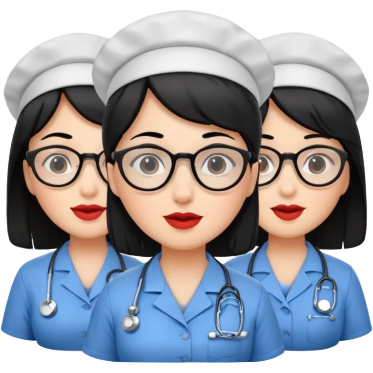 Genera un emogis de 4 enfermeras pelinegra juntas, entre ellas una con un lunar encima del labio y otra con lentes emoji