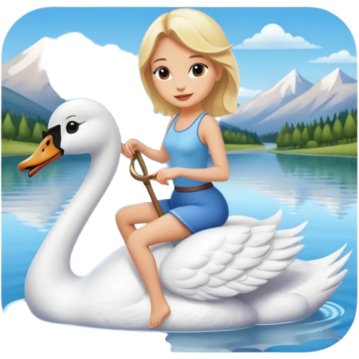 cute blonde woman riding swan on lake emoji