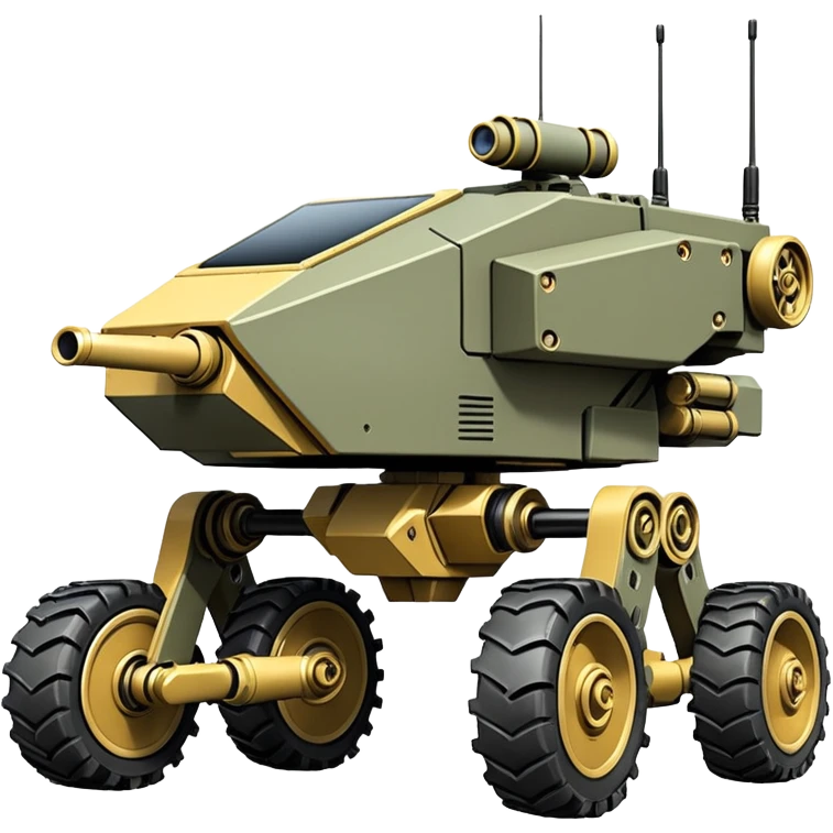 unstoppable accurate 8-wheel armored personnel sporty self-balancing army massive mech trail vehicle shooting forward side-hill leaning actively robotically articulating hydraulic independent suspended pod gimbal enemy mech off-road racing rover with large fast engine RC basher crawler megatron  emoji