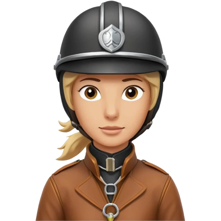 horse rider portrait, head and shoulders only, wearing riding helmet, leather jacket collar, confident expression, subtle horse tack strap visible, 3D cartoon, mobile game icon style, clean background, no text, no watermark
 emoji