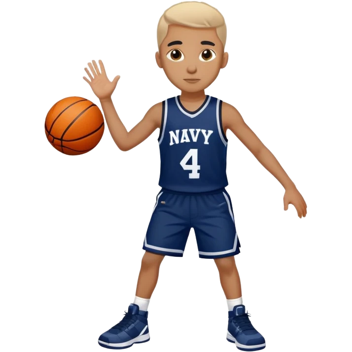 Light skinned black kid wearing number 4 navy blue basketball jersey and shorts emoji