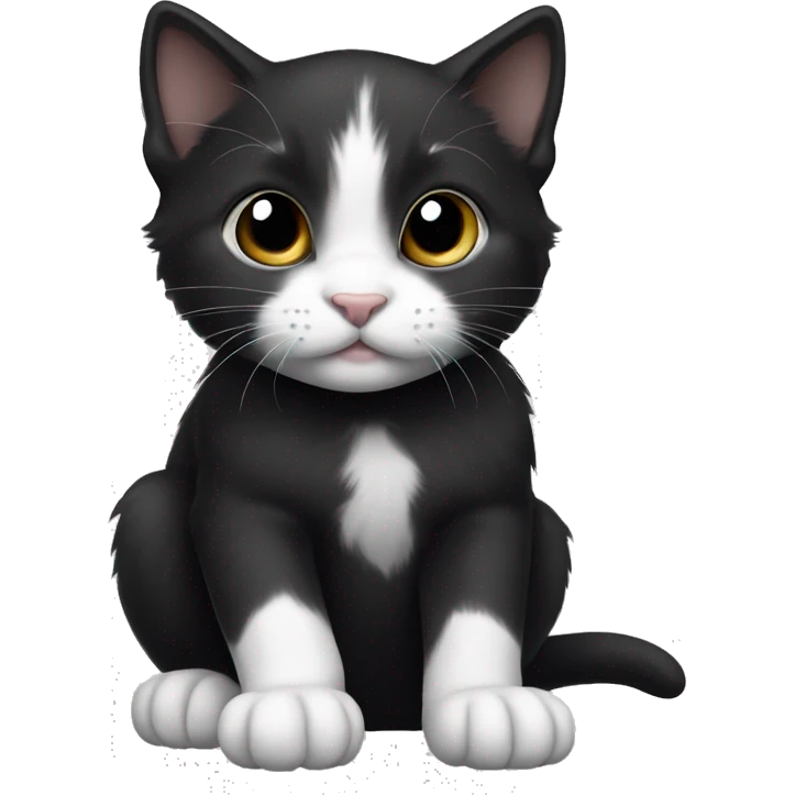 cute black kitten with white paws and white belly and white nose emoji