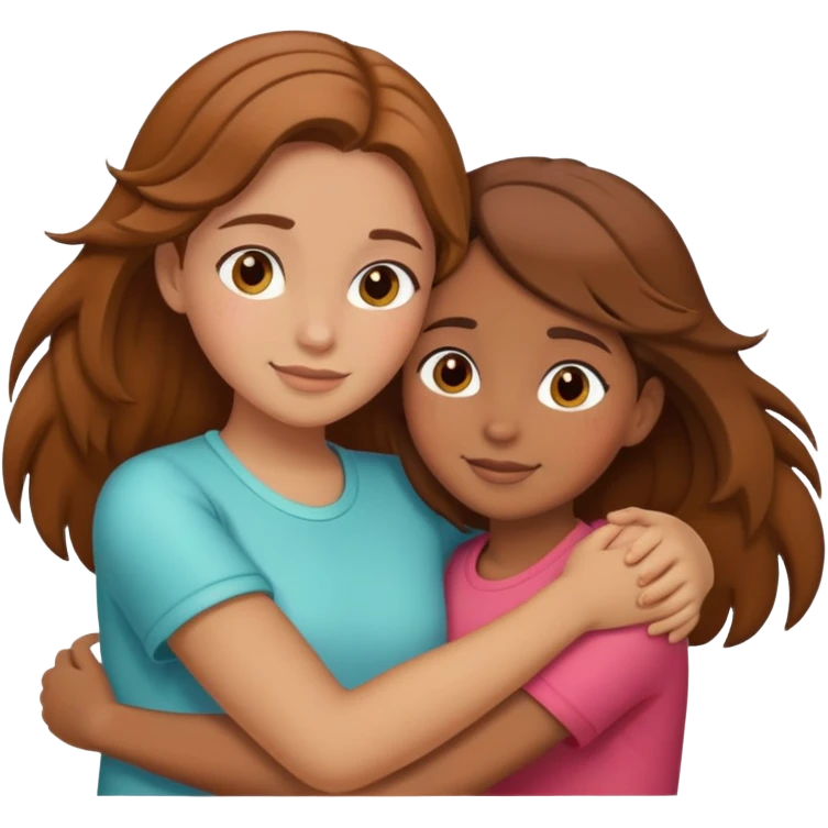 two girls hugging, one named Corny with brown hair emoji