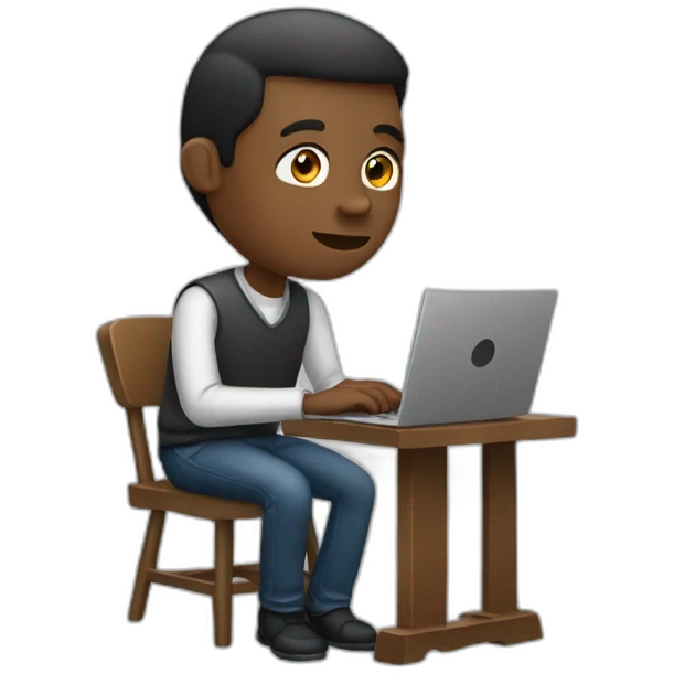 a black man with hunched back while sitting on a cahir while using his laptop emoji