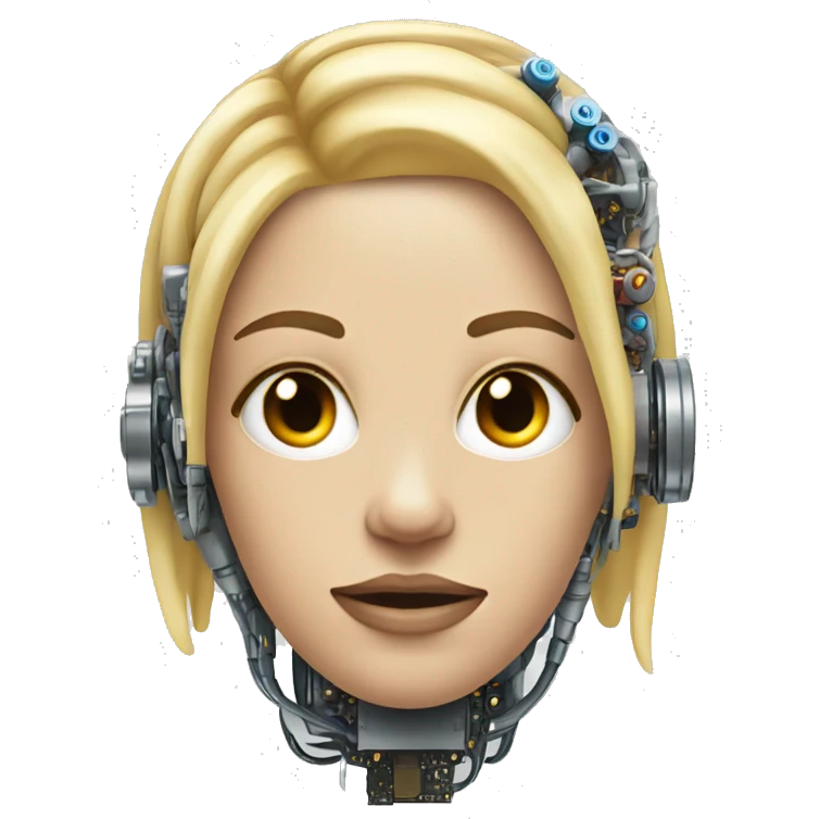 Head of female cyborg with blonde hair and circuits emoji