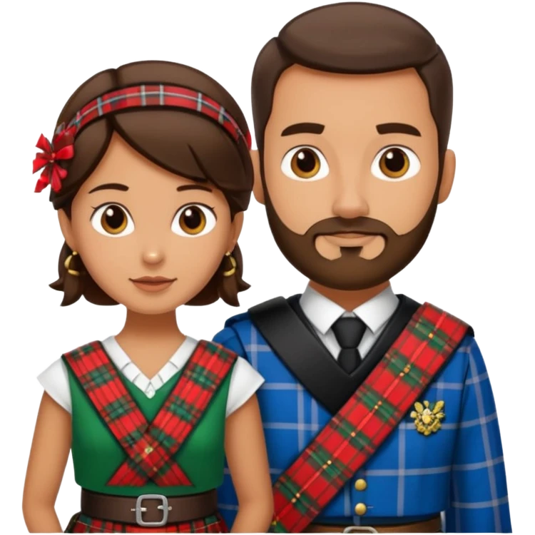 scottish man with stubble in kilt with brunette wife emoji