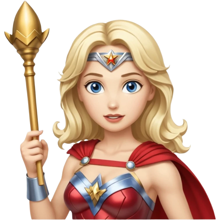 Blonde blue eyes Wonder Woman holding bell and baton emoji