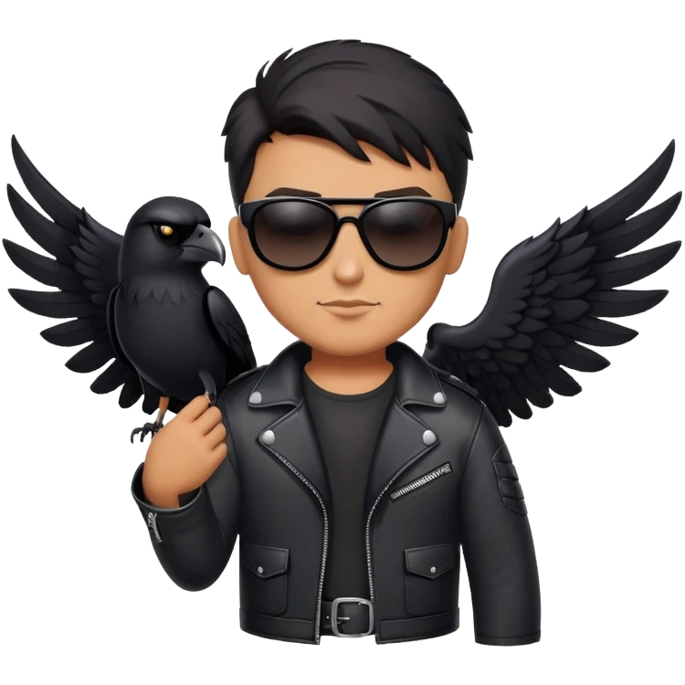 Biker with wings wearing sunglasses holding a raven emoji
