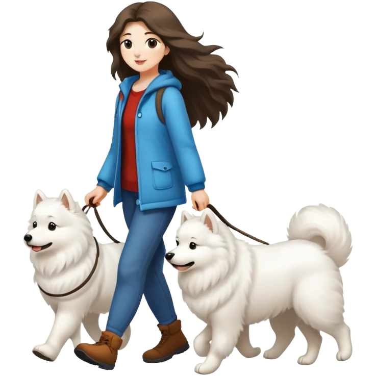 A long-haired girl walking a Samoyed emoji