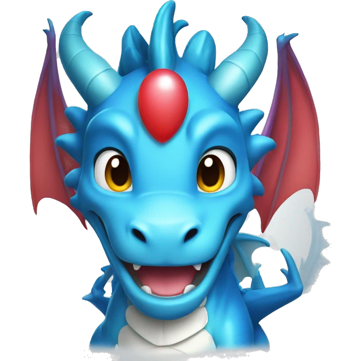 A blue dragon in a white T-shirt with hearts in his eyes, radiating love and joy emoji
