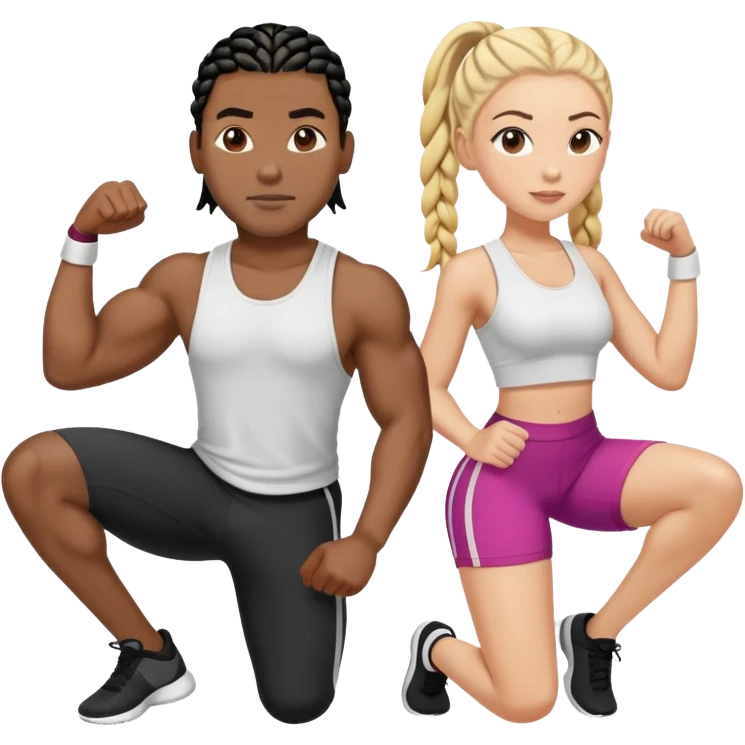 Black guy with black cornrows, working out with a white girl with blonde hair emoji