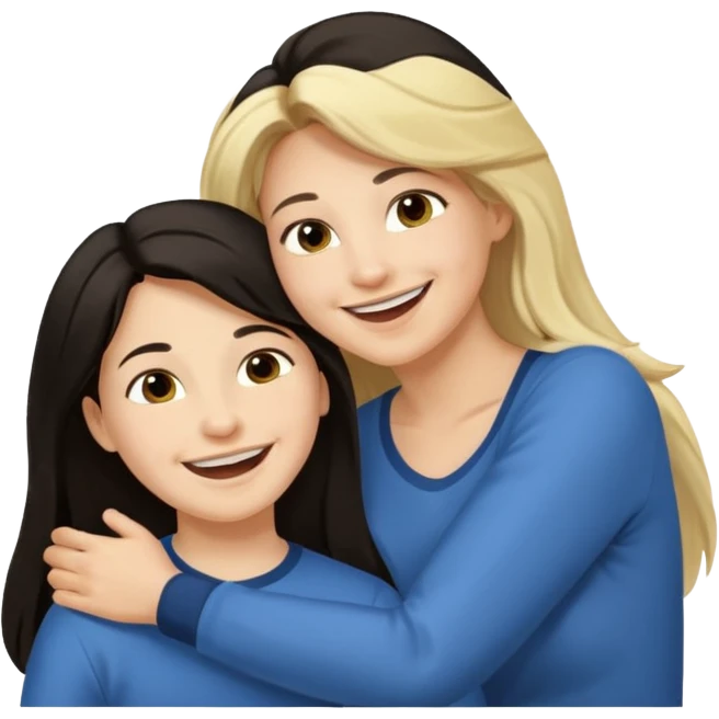 Matka brunetka se raduje se svým dvanáctiletým synem blonďákem s delšími vlasy emoji