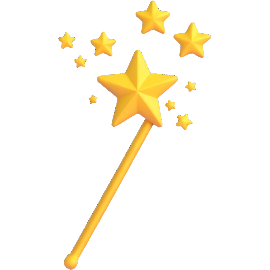magic wand and yellow stars emoji