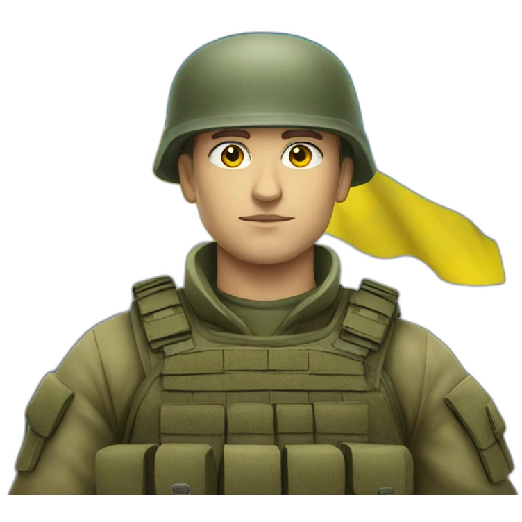 Ukrainian soldier against the background of the Ukrainian flag emoji