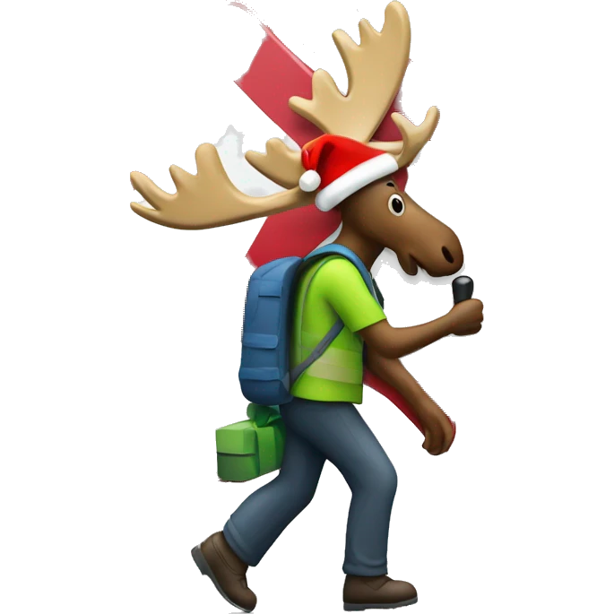 pedestrian from a road sign with Christmas hat on moose emoji
