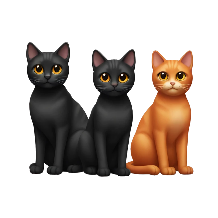 Generate two (2) black cats and one (1) orange cat emoji