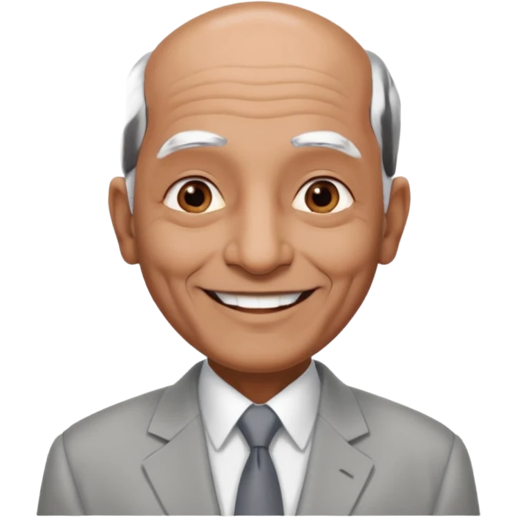 70 yr old indian man, almost bald, some white hair, light grey business suit, big smile, dark brown skin, no moustache
 emoji