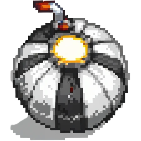 Classic round black bomb with lit fuse, white highlight, simple pixel art style emoji