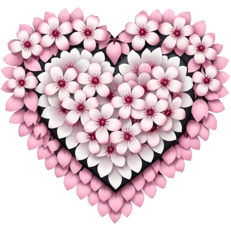 goth sakura heart, heart made of white sakura petals with pink accents emoji