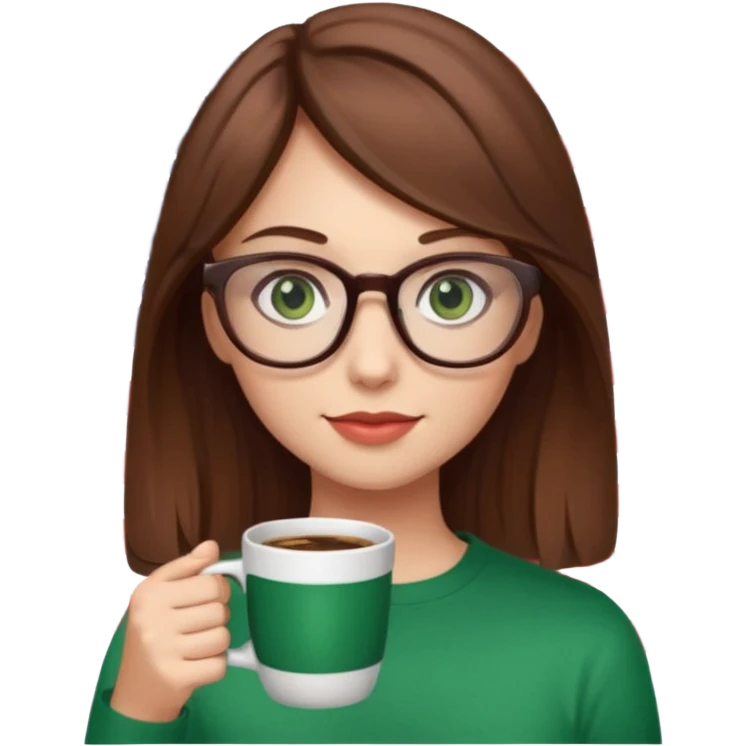 Девушка на фоне флага америки в очках и с кофе, коричневые волосы и зеленые глаза emoji