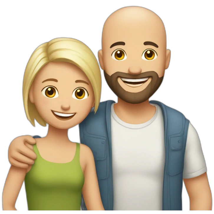 Happy-secret-couple-bald-guy-with-beard-with-boy-haircut-girl-hugging emoji