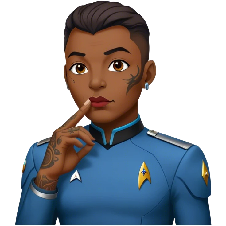 Star Trek officer with tattoos blowing a kiss  emoji