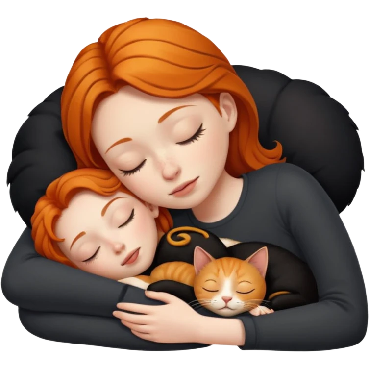 Ginger Girl sleeping with black cat emoji