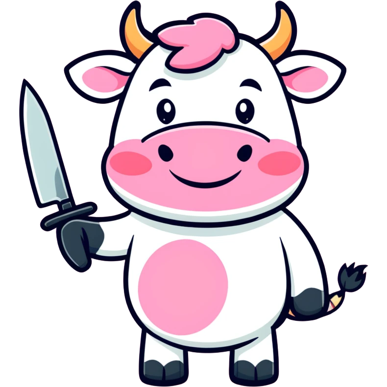 Pink cow grinning holding a knife  emoji