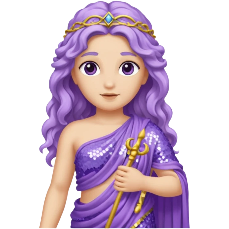 Aphrodite from Roman Deities with long lavender wavy hair, lavender sequin toga emoji