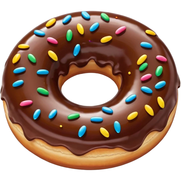A glossy chocolate-glazed donut emoji with colorful sprinkles, rendered in a bright, clean, 3D cartoon style. Soft lighting, smooth texture, vibrant colors, and a playful, appetizing look. emoji