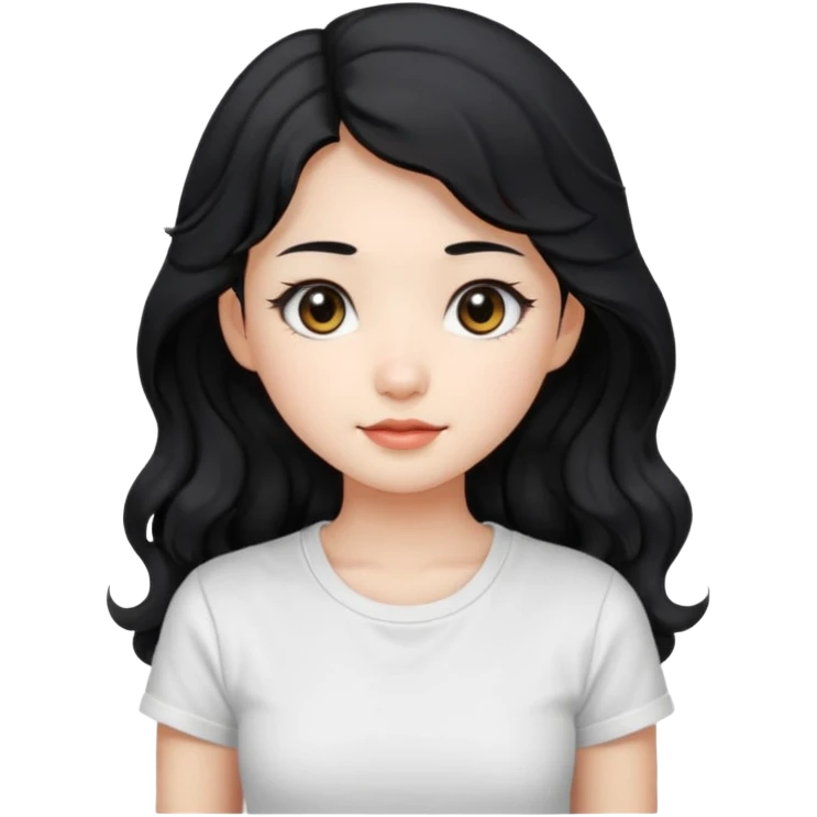 Cute beautiful girl,Black hair,wavy long hair, Black eyes, white T-shirt, Chinese  emoji